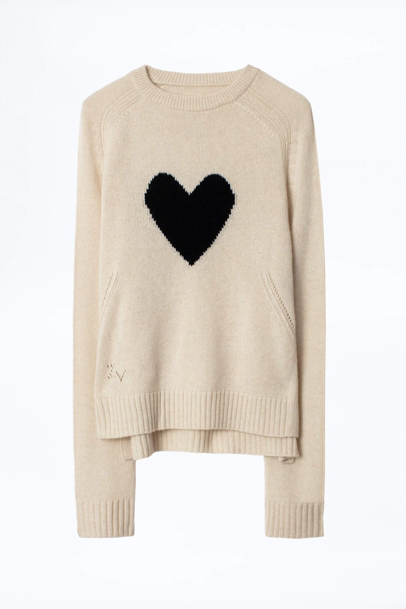 ZADIG & VOLTAIRE Lili Heart Cashmere Sweater in Chalk | Endource