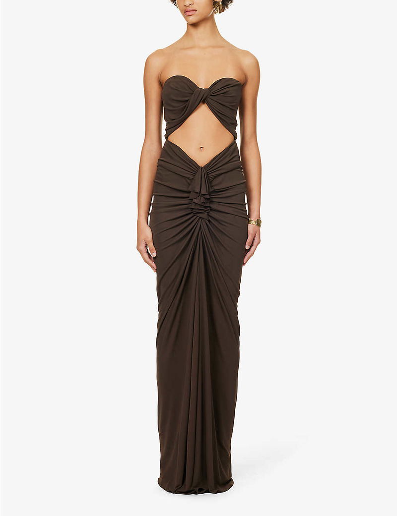 SAINT LAURENT Cut-Out Sweetheart-Neck Maxi Dress | endource