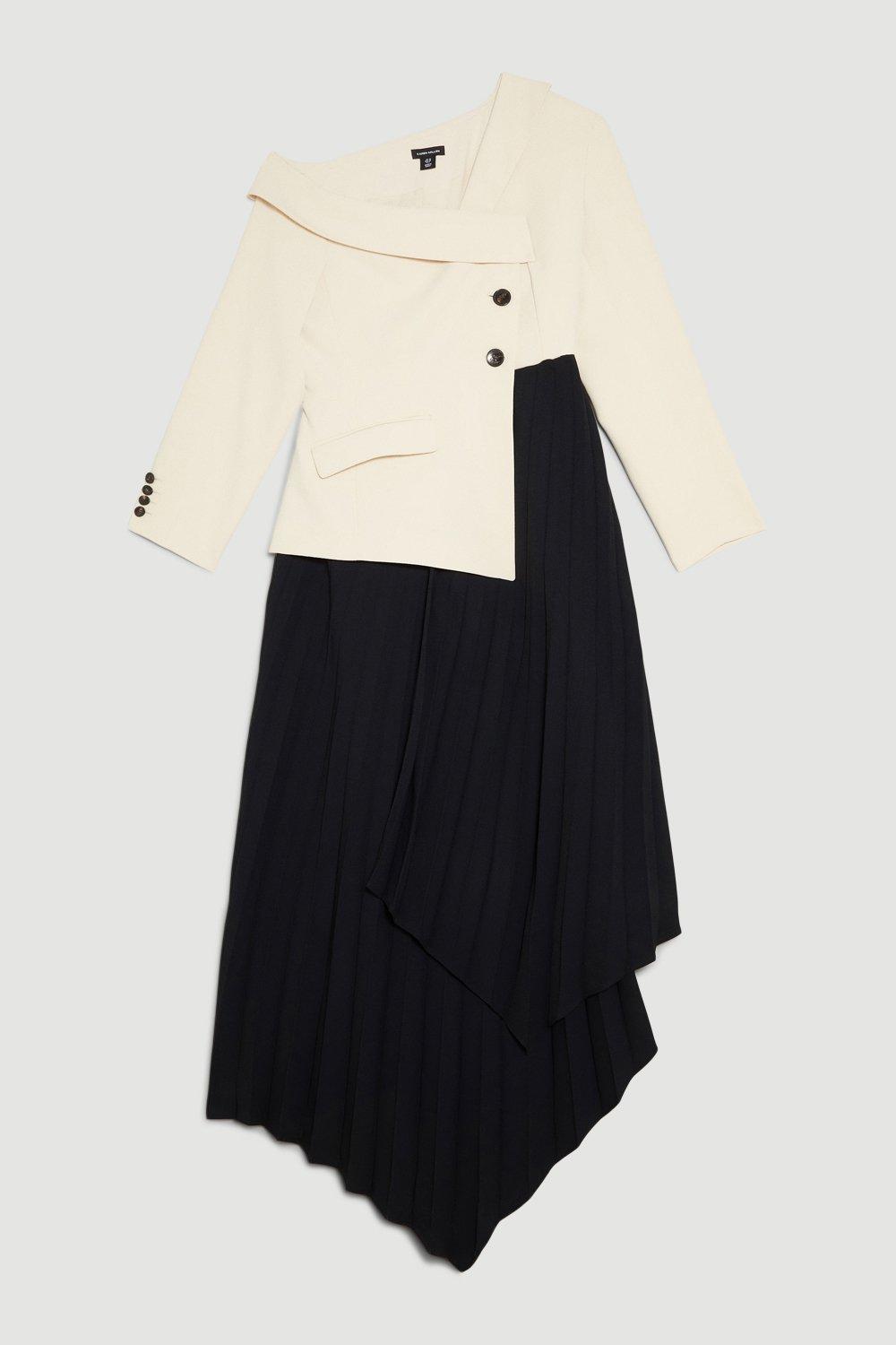 KAREN MILLEN Tall Tailored Crepe Asymmetric Pleated Midi Dress