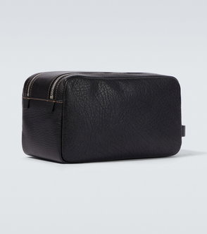 Black leather wash bag with silver zipper detail