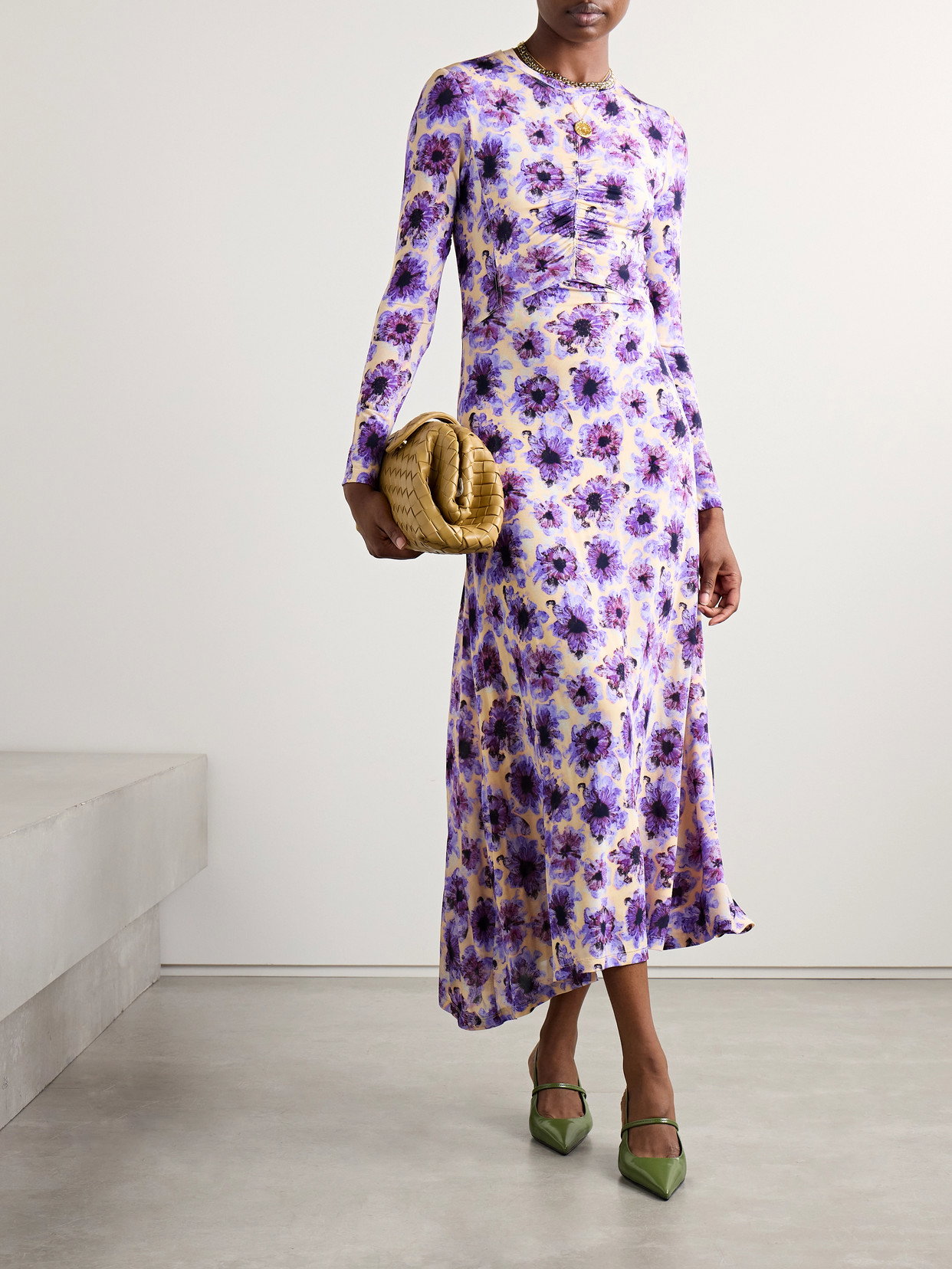 ulla johnson naia ruched printed jersey maxi dress Ulla Johnson Naia Ruched Floral-print Stretch-jersey Maxi Dress In Purple