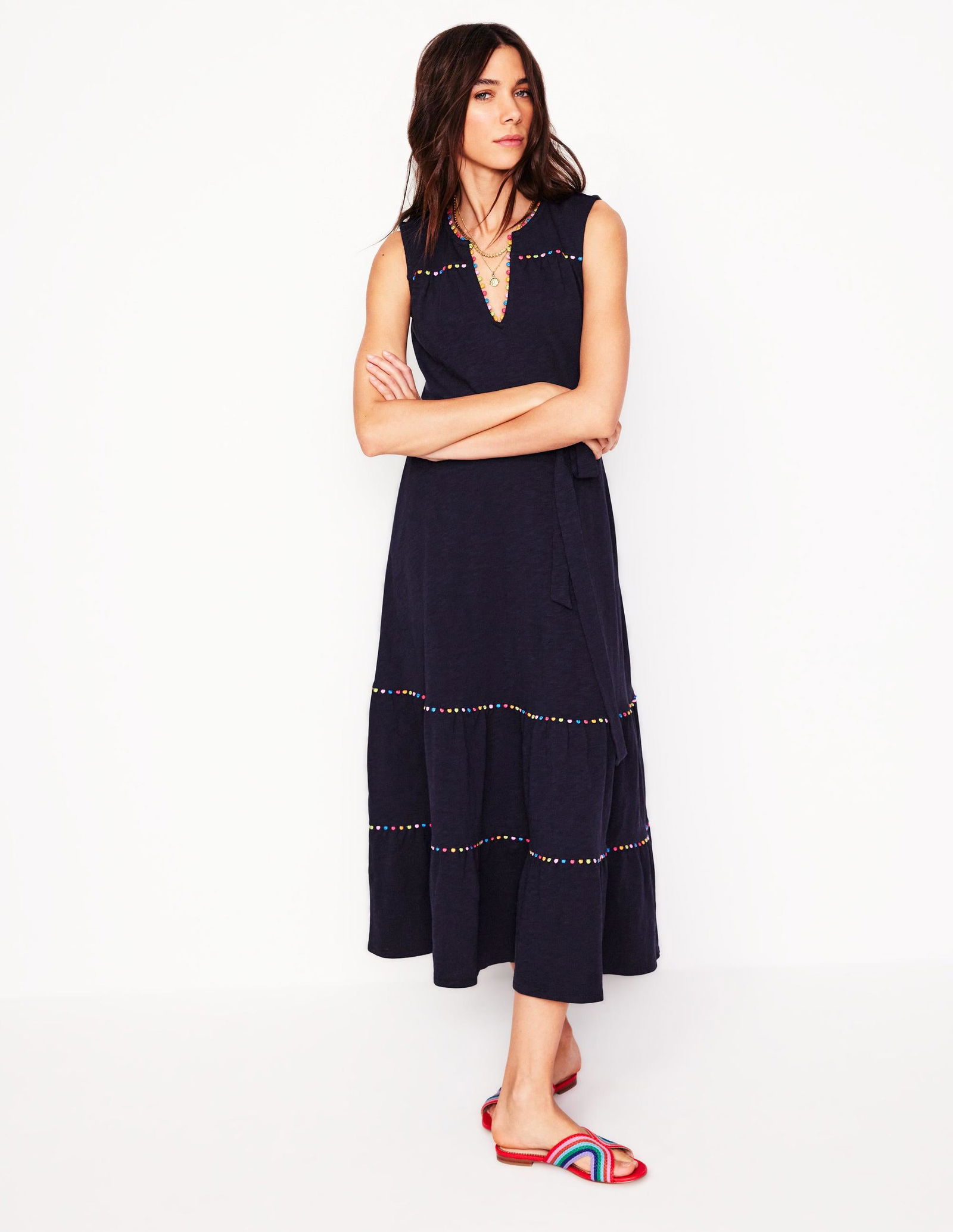 boden tara trim tiered jersey dress 20% off Fitted dress