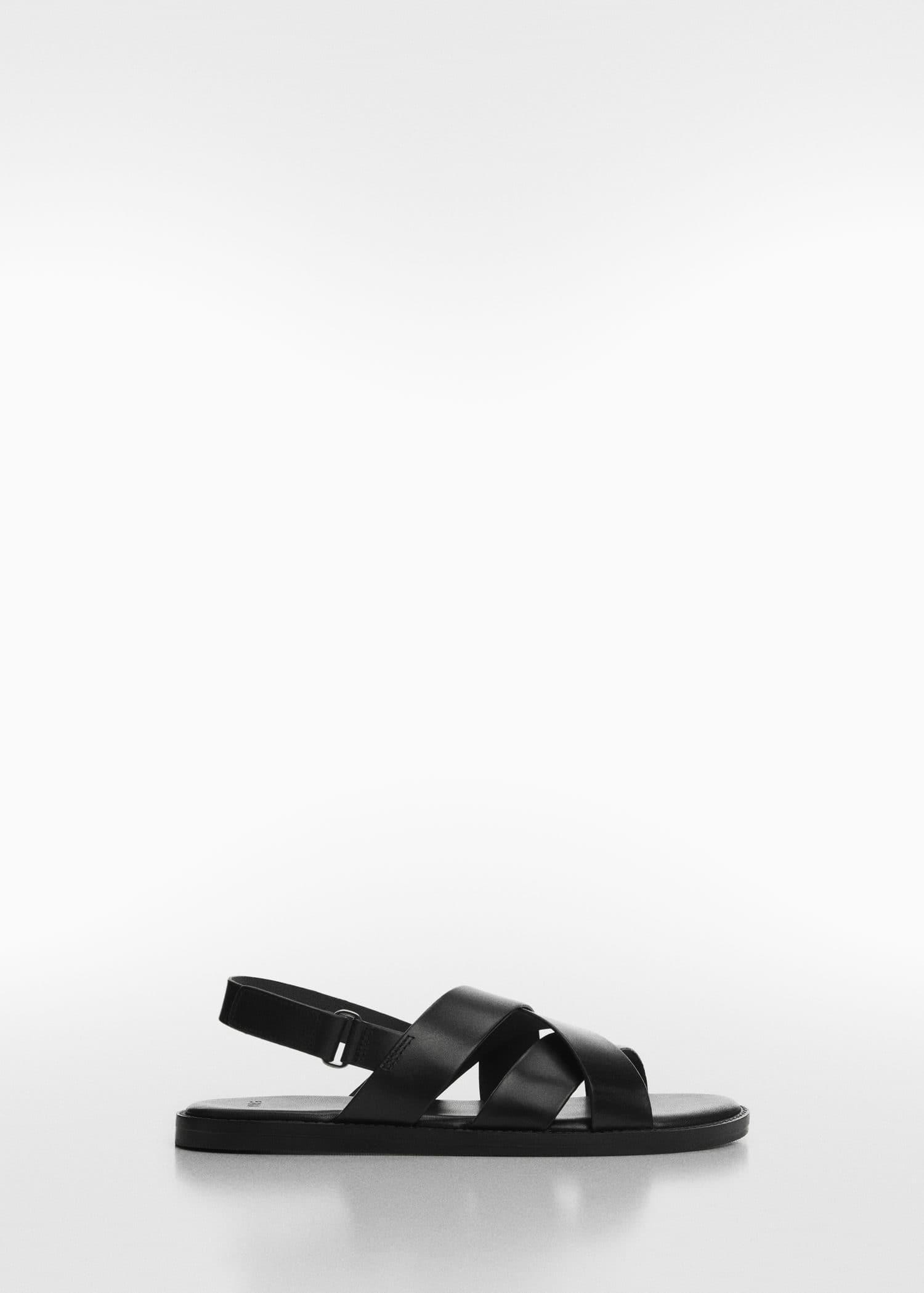 MANGO Leather Crossed Strap Sandal in Black | Endource