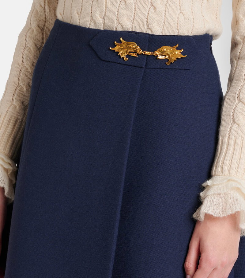 Navy wool skirt with gold dragon buckle