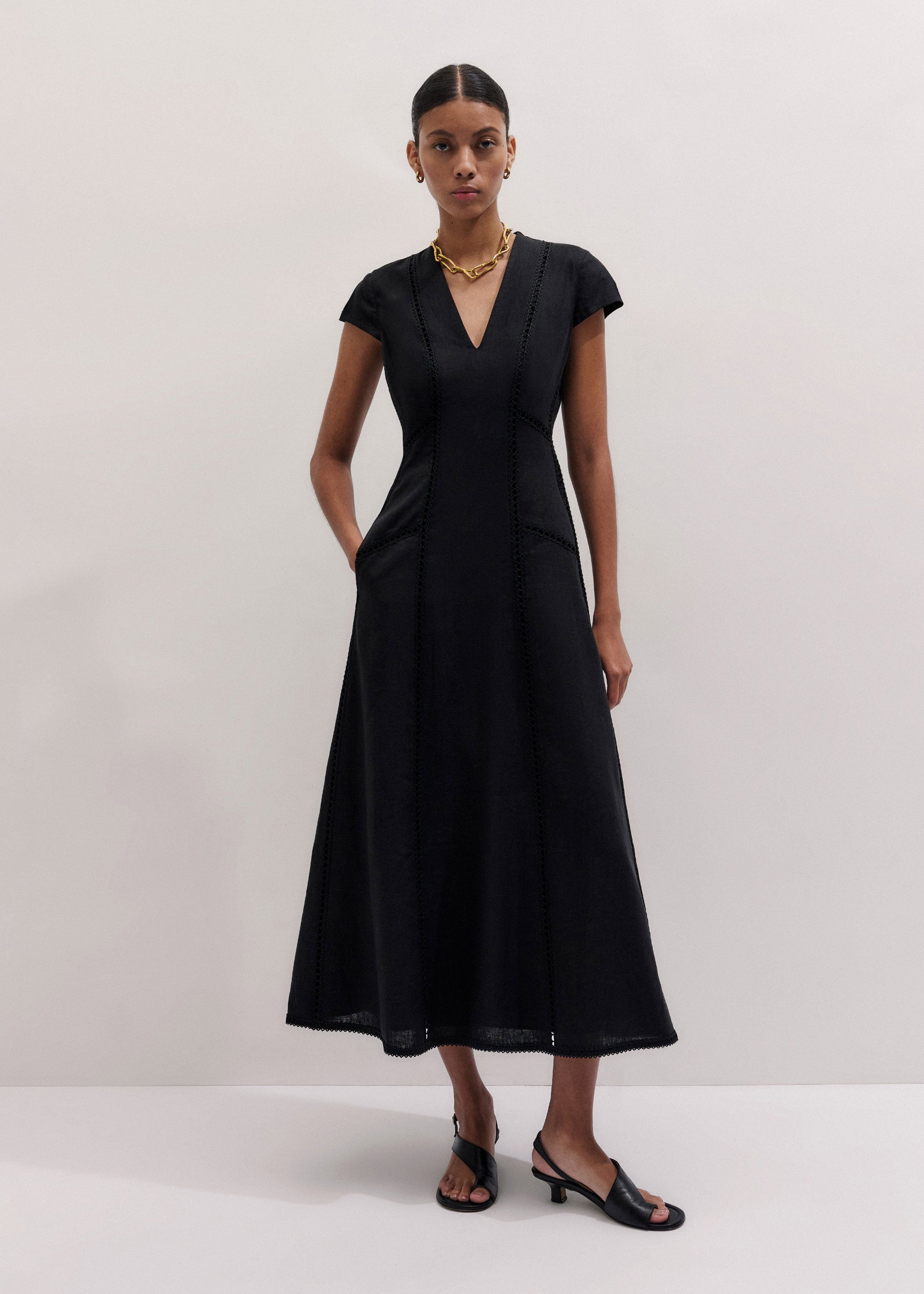 ME+EM Crease-Less Embroidery Stitch Detail Maxi Dress | endource
