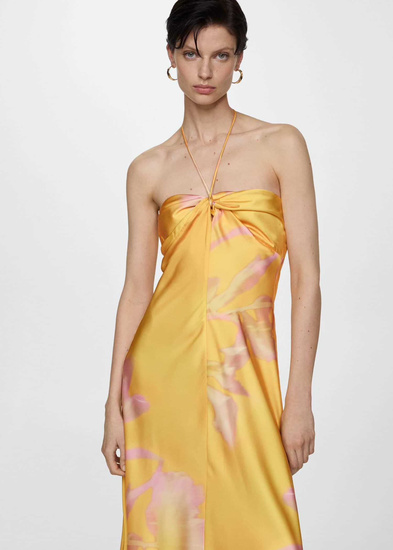 mango yellow dress satin Mango Floral Print Satin Maxi Dress - Yellow