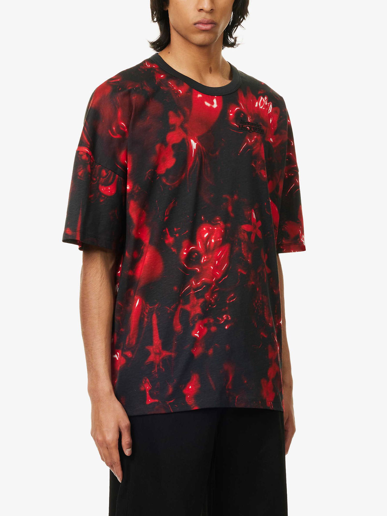 ALEXANDER MCQUEEN Logo-Embroidered Floral-Print Cotton-Jersey T 