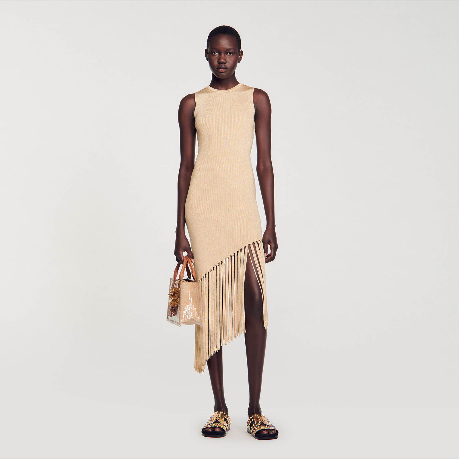 sandro asymmetric fringed dress SANDRO Asymmetrical Fringed Maxi Dress
