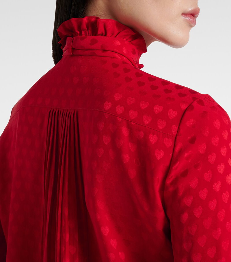 Red silk blouse with heart pattern