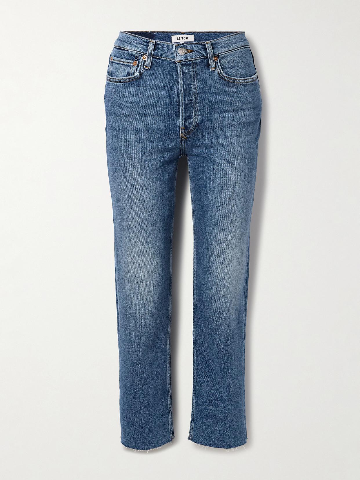 Redone 70s High Rise Stove Pipe Frayed Straight-Leg Jeans endource