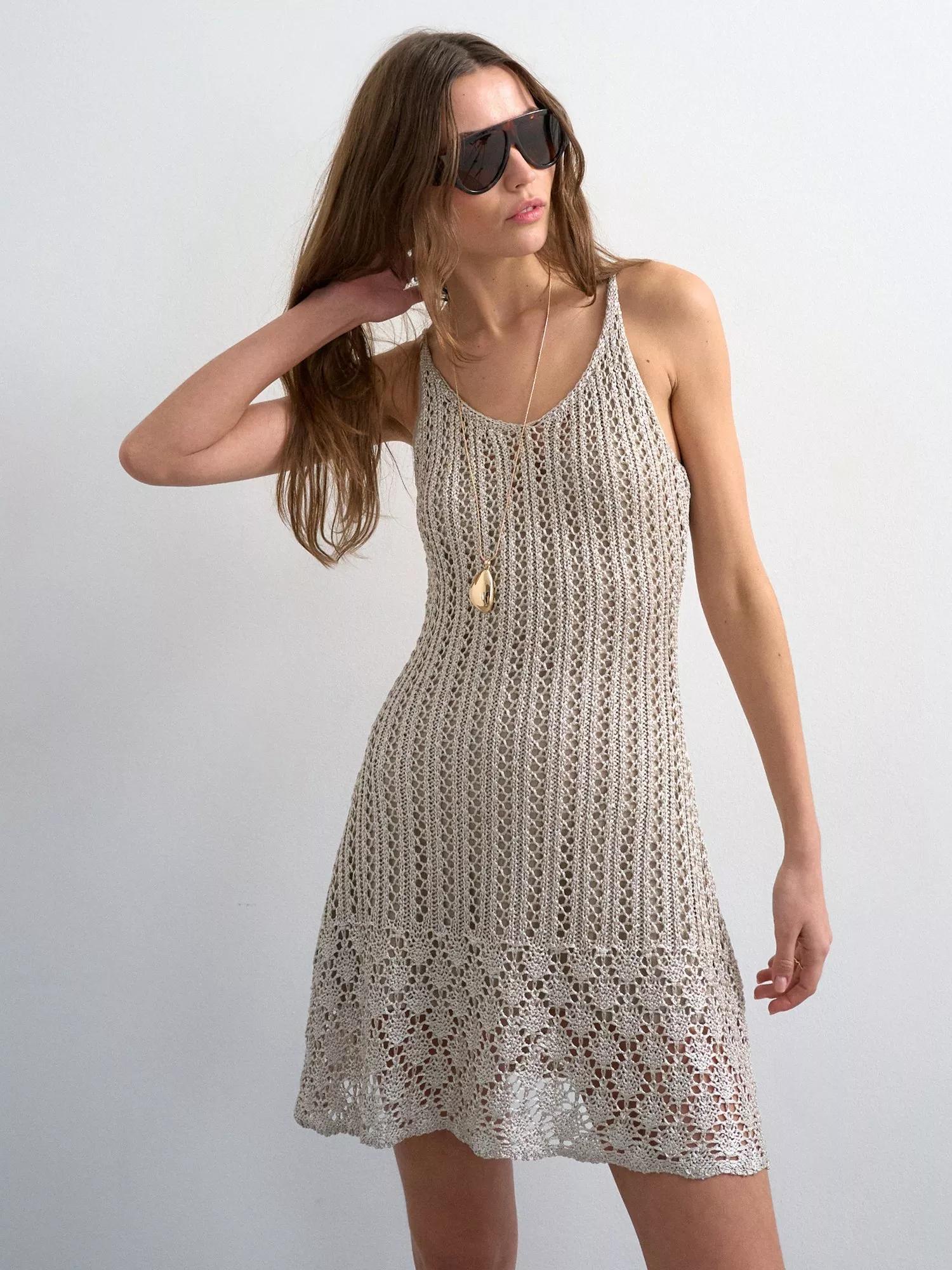 topshop crochet dress Knitted crochet chevron mini dress in multi
