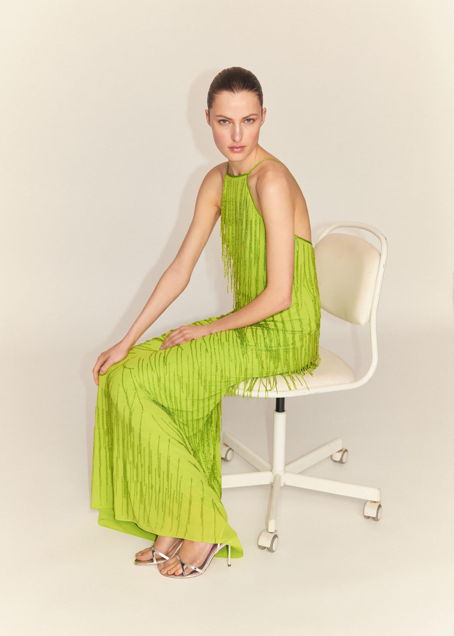 mango green fringe dress Rhinestone Halter CASUAL-TOP