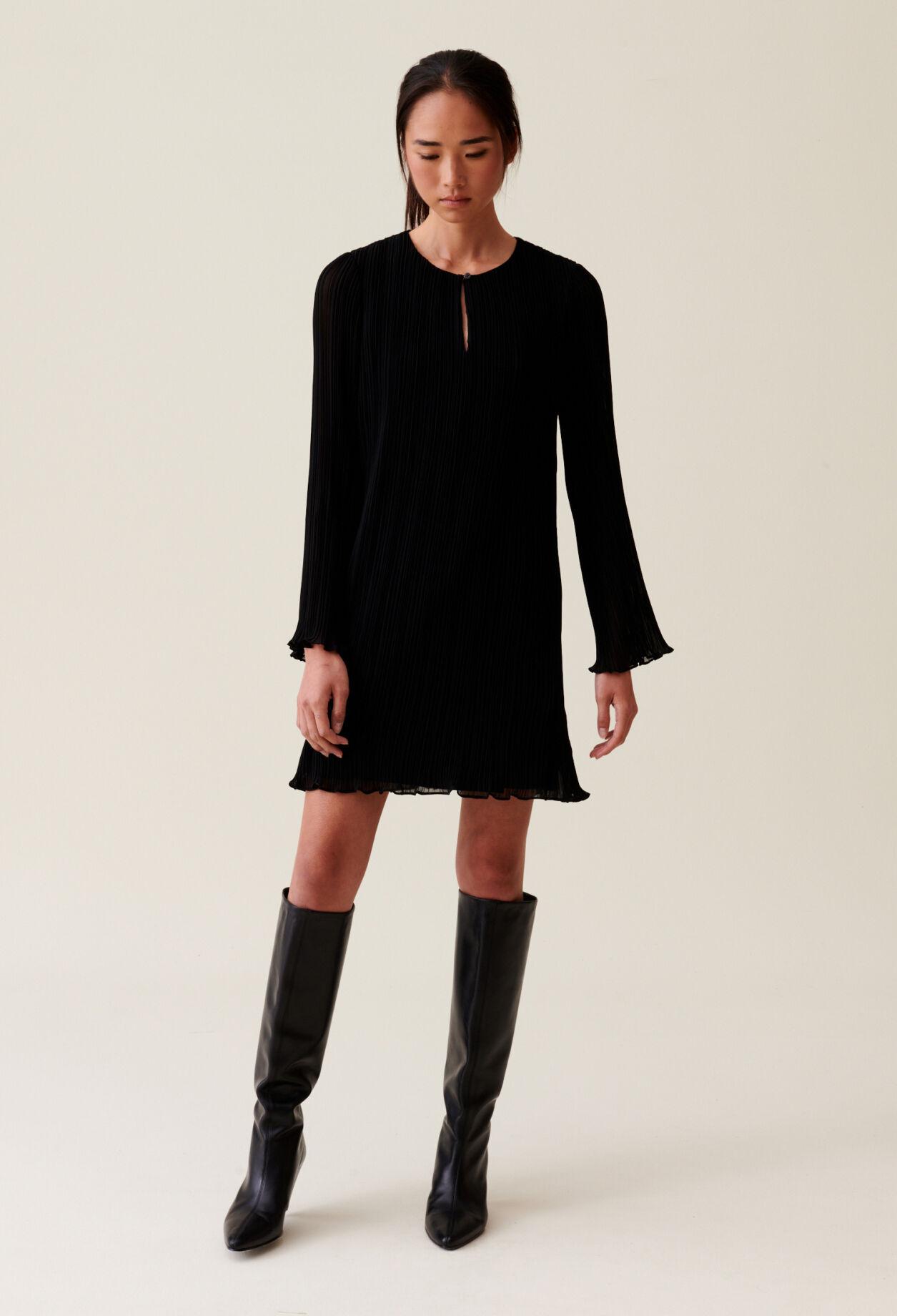 claudie pierlot pleated mini dress Claudie Pierlot Belted Pleated Twill Mini Dress In Blue