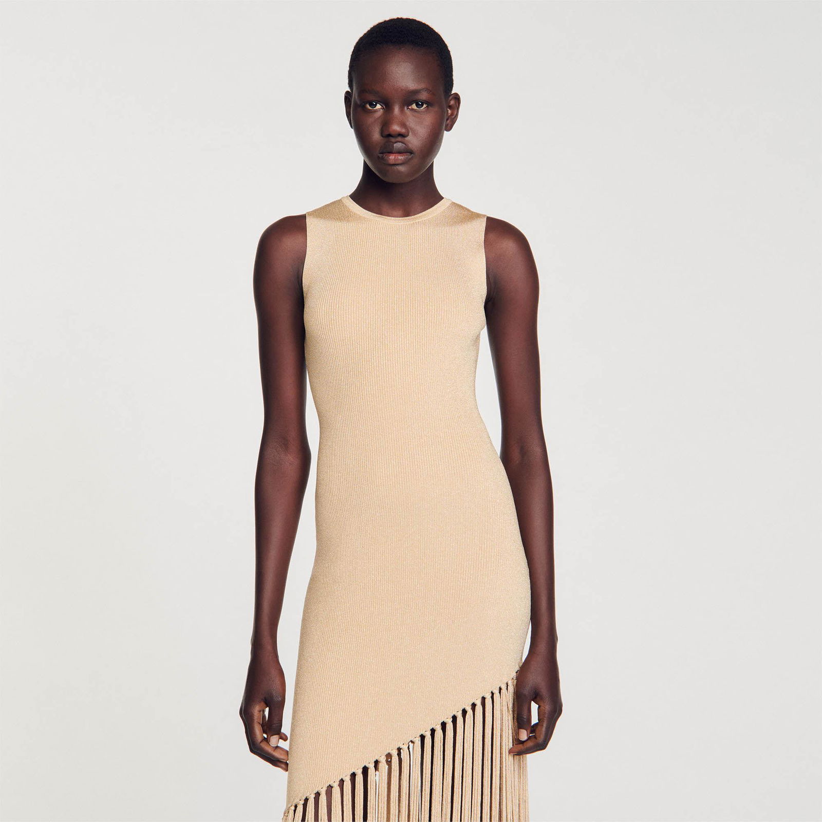 SANDRO Asymmetrical Fringed Maxi Dress | endource