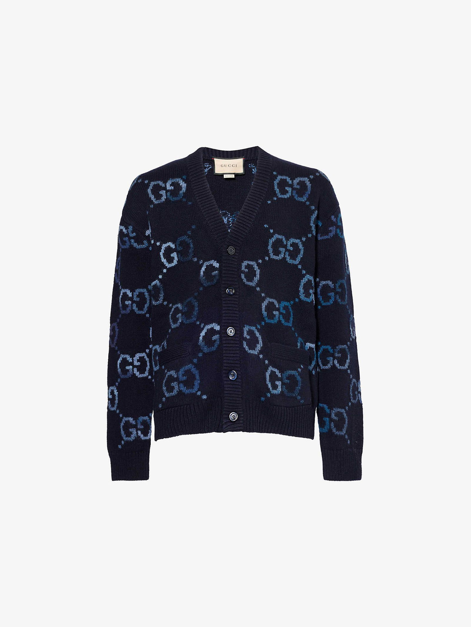 GUCCI Monogram-Print V-Neck Relaxed-Fit Wool Cardigan | endource