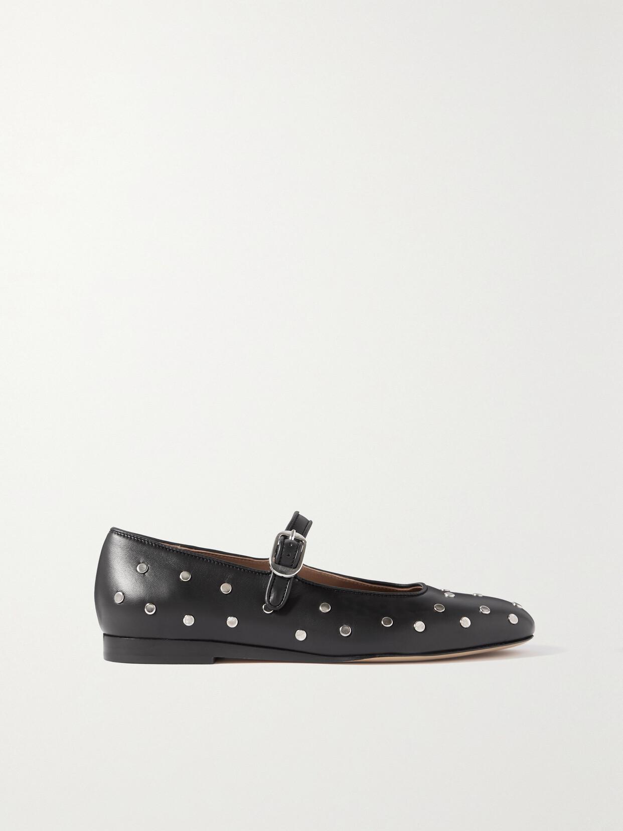 LE MONDE BERYL Studded Leather Mary Jane Ballet Flats in Black | endource