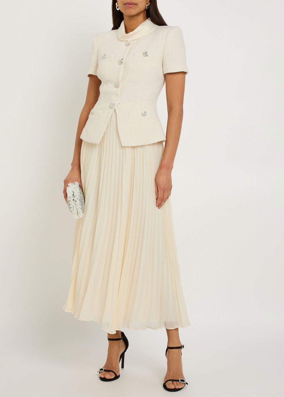 sleeveless tailored boucle and chiffon midi dress Self-Portrait Sleeveless Tailored Boucl and Chiffon Midi Dress UFO No More