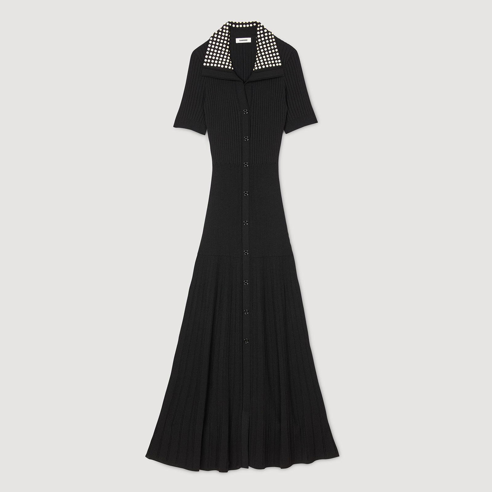 sandro knit maxi dress with studs Milla Knit Maxi Dress Bordeaux main image 1
