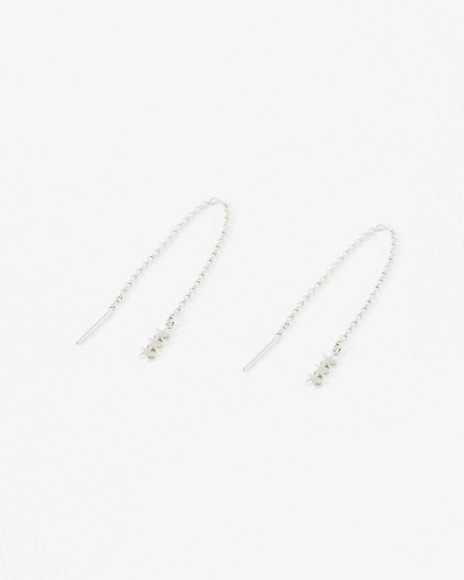 OLIVER BONAS Triple Star Silver Thread Through Chain Earrings | endource