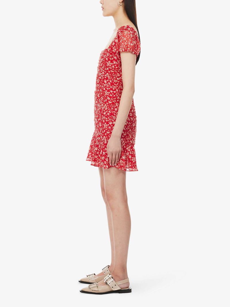 RIXO Bowie Floral-Print Woven Mini Dress | endource
