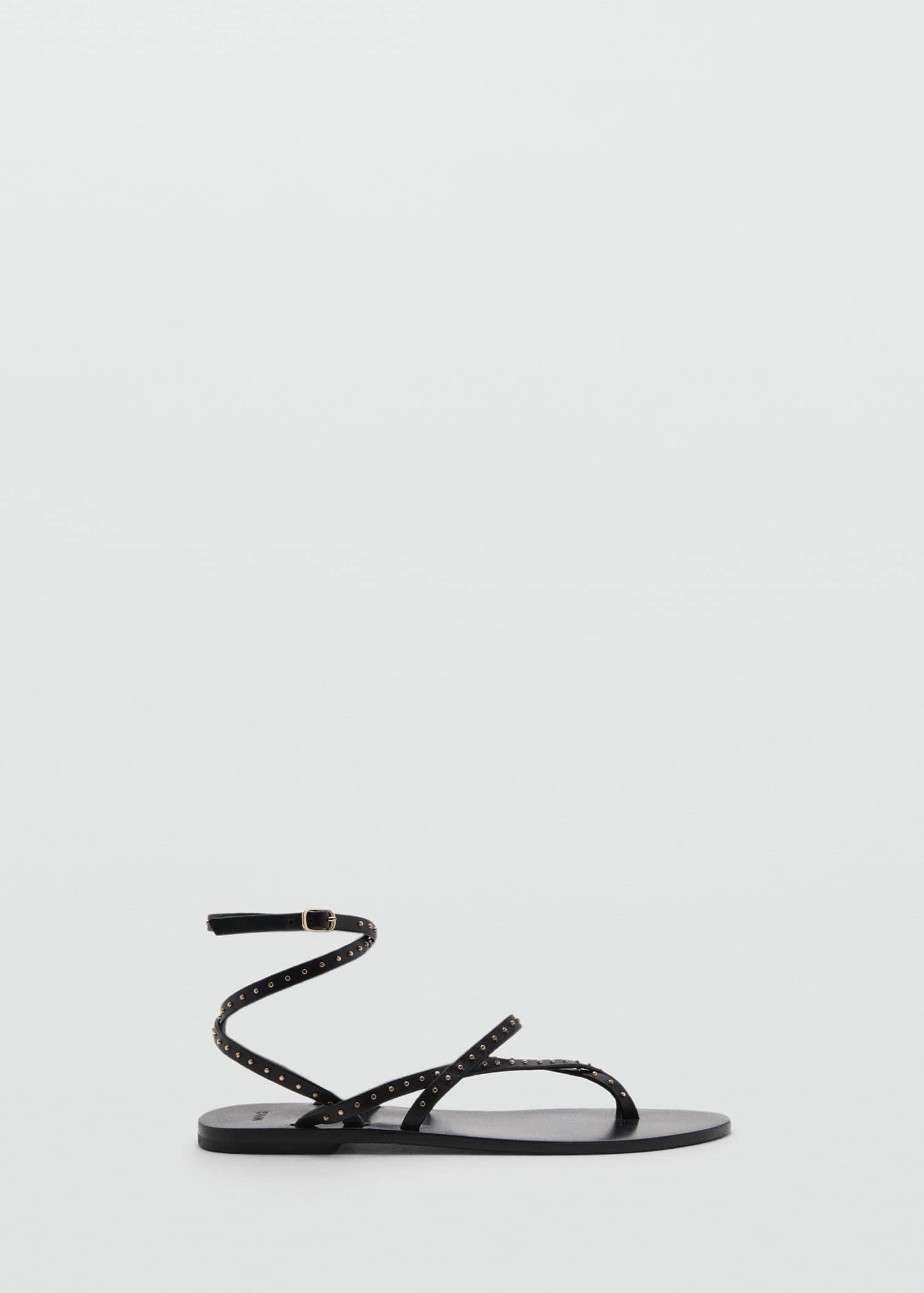 MANGO Leather Straps Sandals in Black | Endource