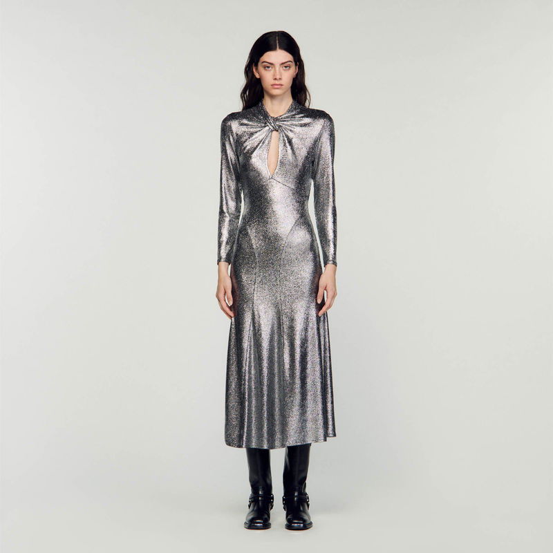 sandro grey dress SANDRO Metallic Maxi Dress