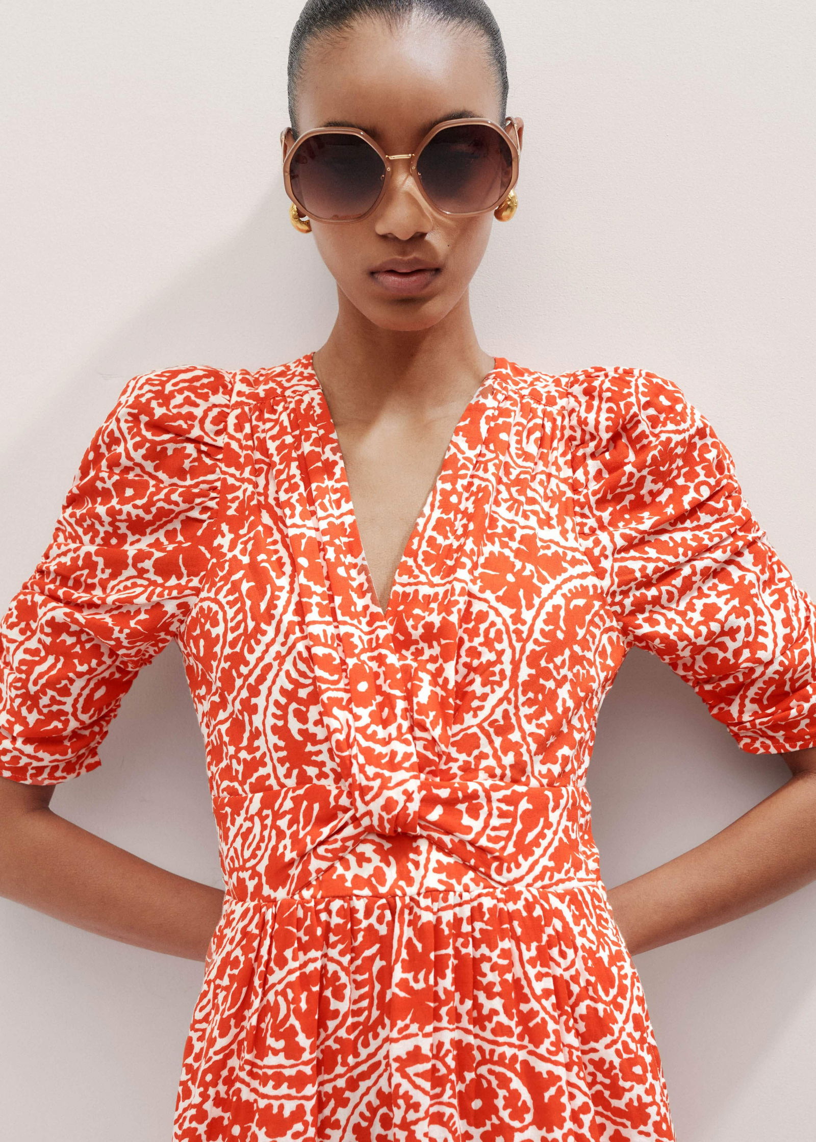 cheesecloth mono paisley print maxi dress ME+EM Cheesecloth Mono Paisley Print Maxi Dress Orange/Soft White