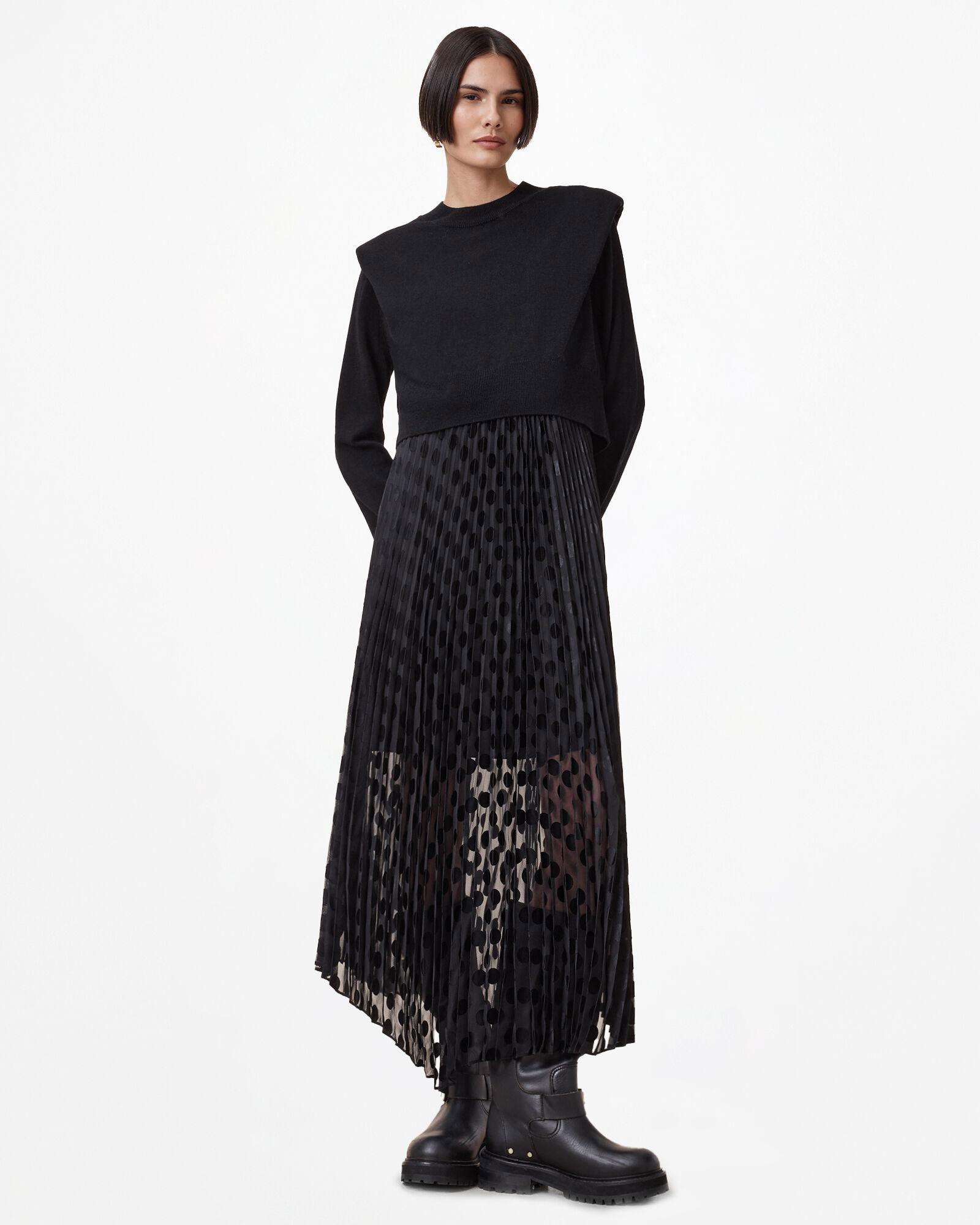 allsaints-leia-dott-2-in-1-pleated-midi-dress-in-black-endource