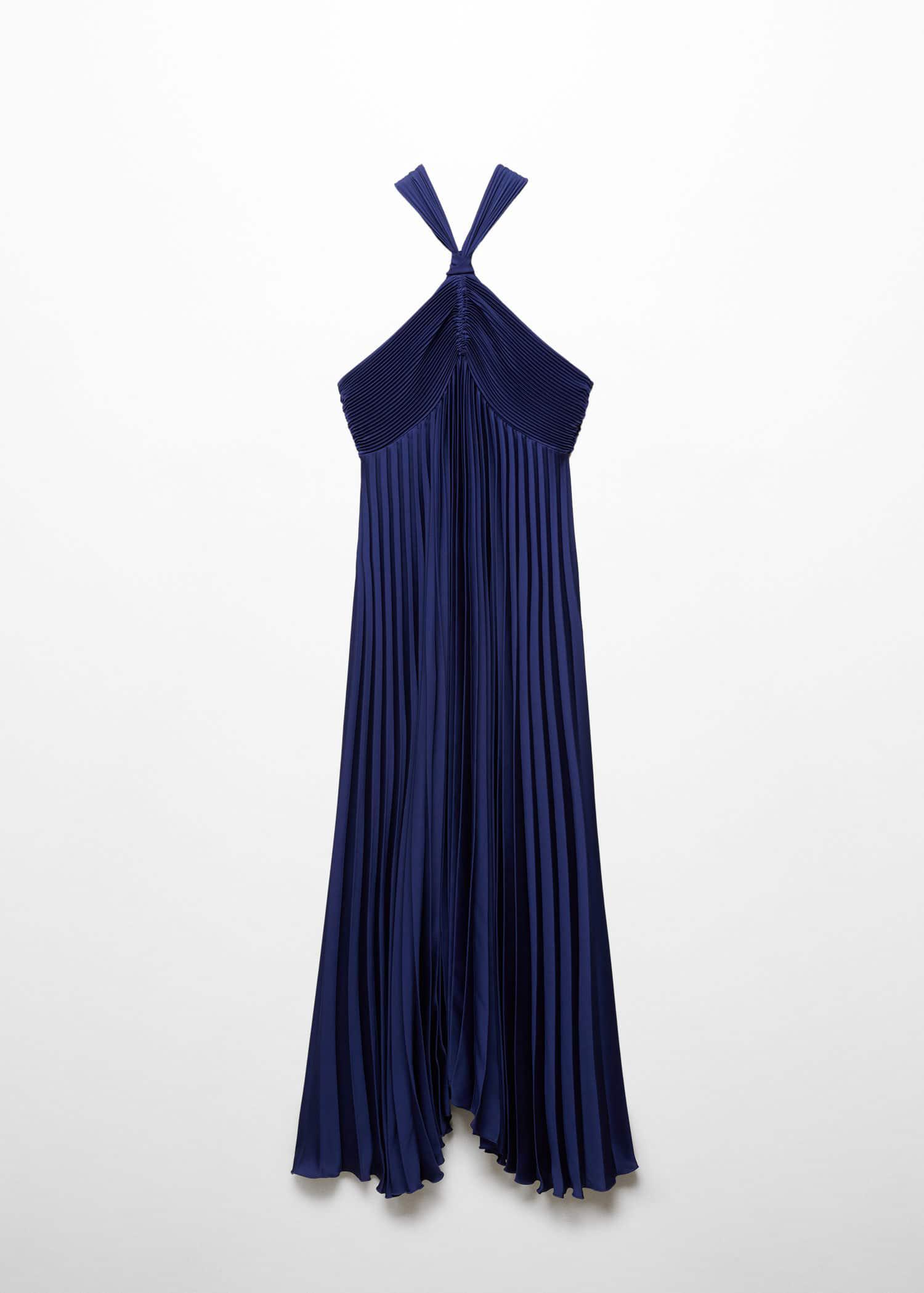 Mango Pleated Halter Neck Dress In Night Blue Endource