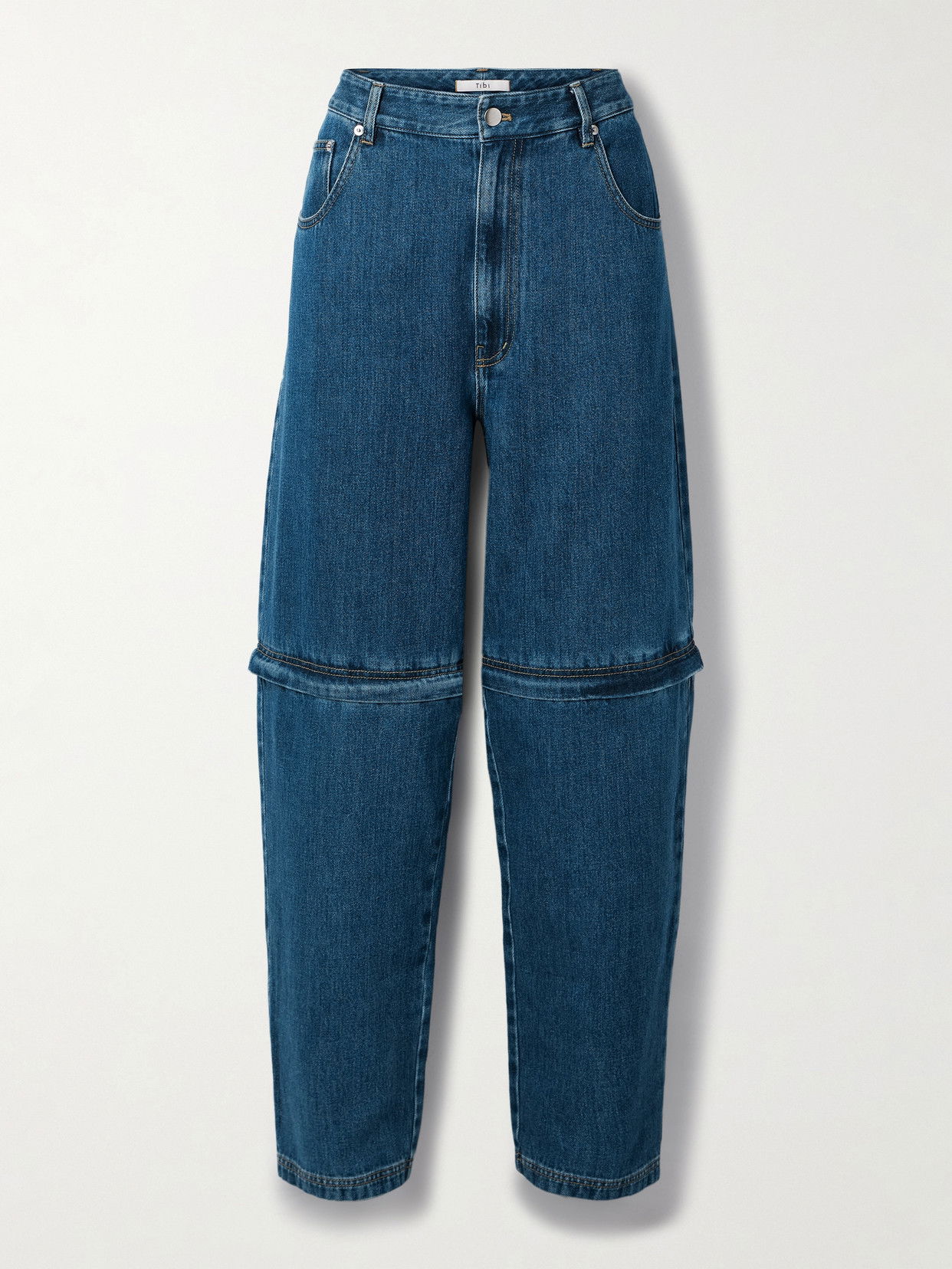TIBI Lars Convertible High-Rise Tapered Jeans | endource