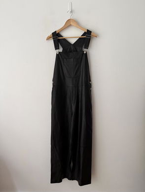 knee length dresses for ladies Black Leather Jogger Dungaree by MR. Riegillio