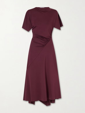 VICTORIA BECKHAM Gathered Satin-jersey Midi Dress | endource