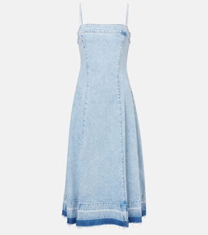 Light wash denim midi dress with straps
