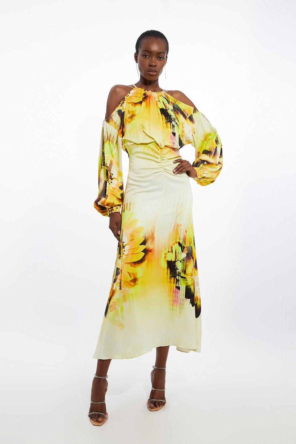 white christmas dresses Charmeuse Floral Midi Slip Dress | Midi Dress main image 0