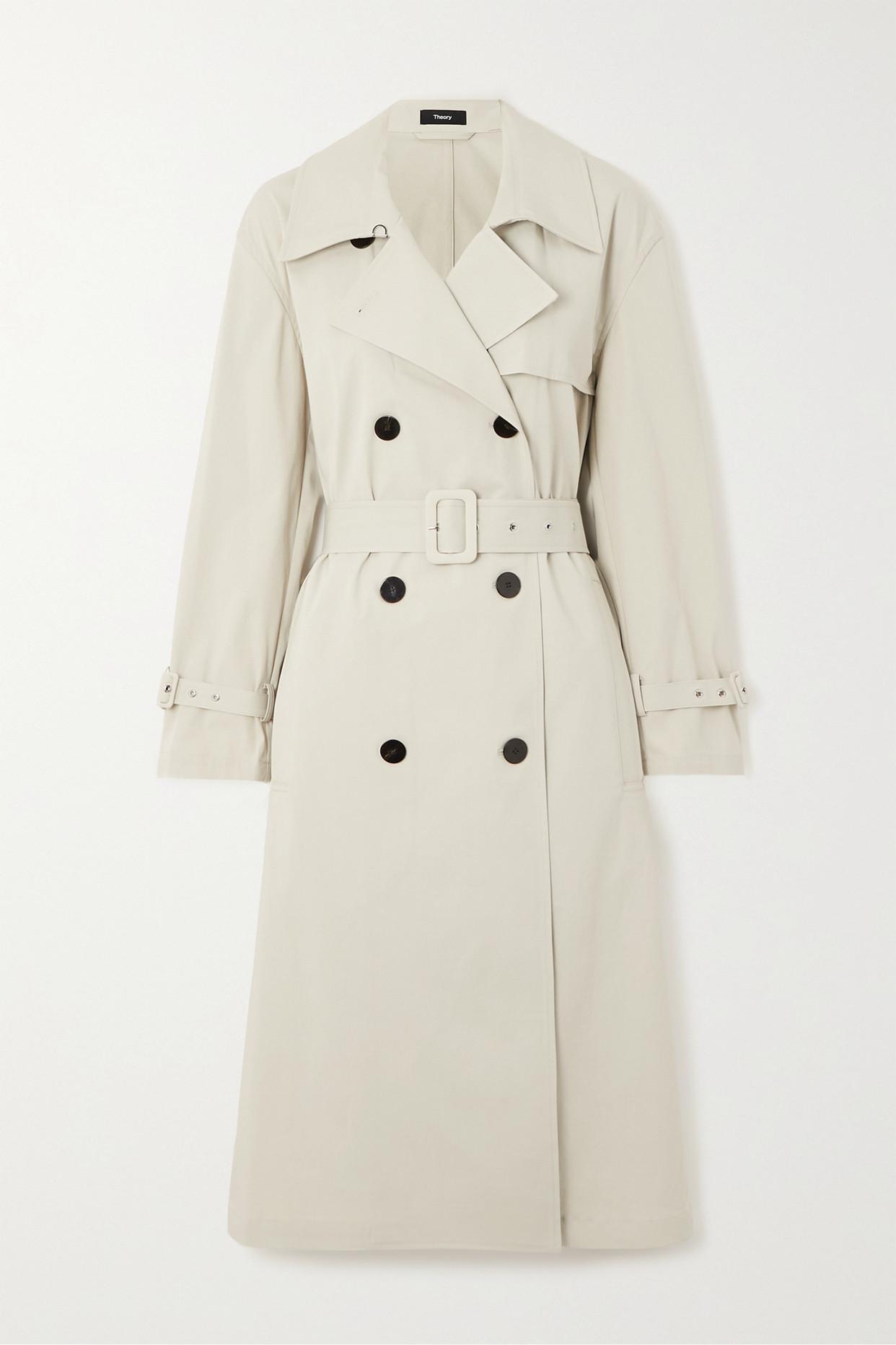 (RTW) Long Double Breasted Trench Coat with Belt - Black Cotton Gabardine