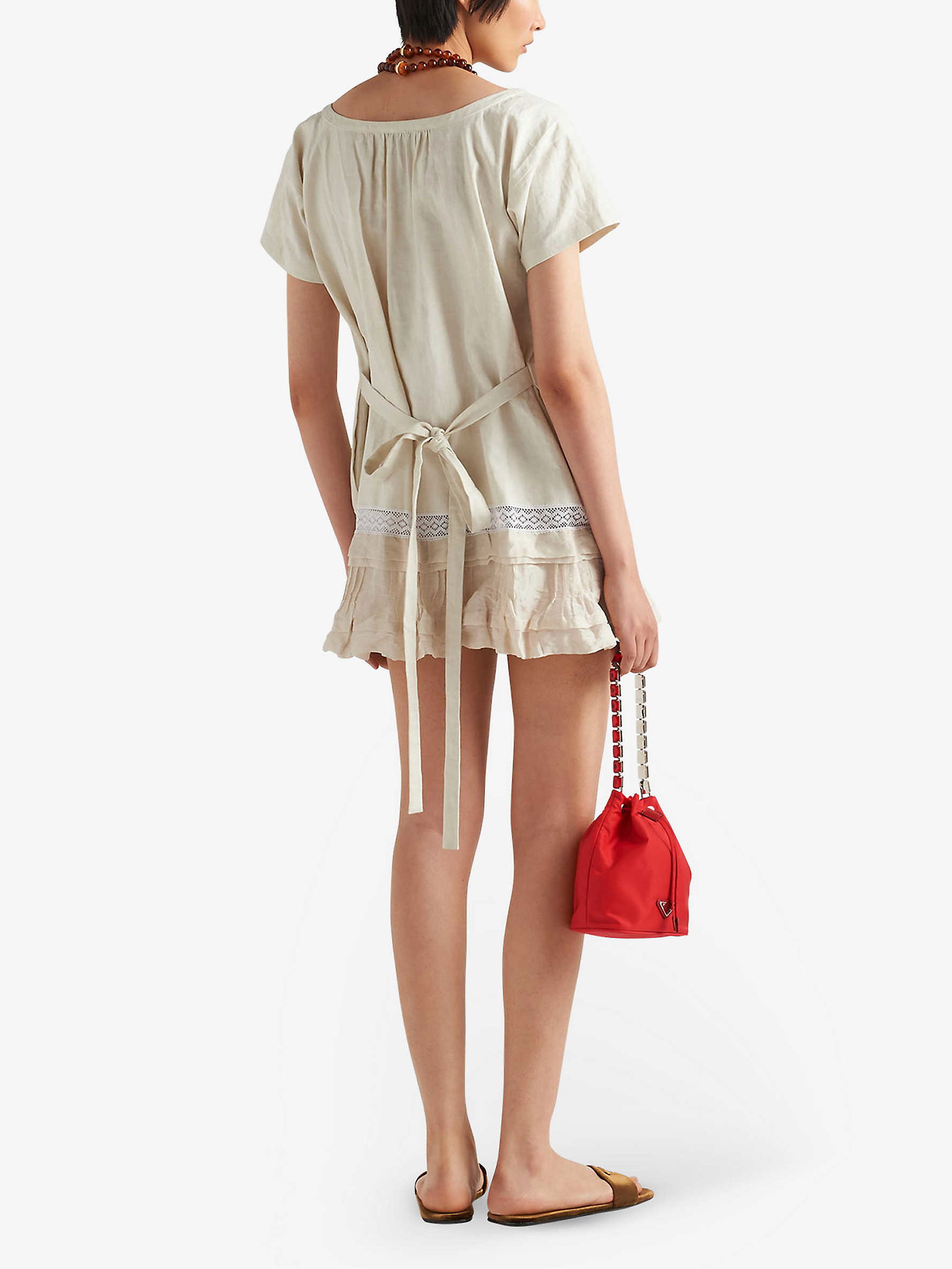 prada linen mini dress Prada Embroidered Slubbed Fabric Mini-dress, Woman, White, Size 46