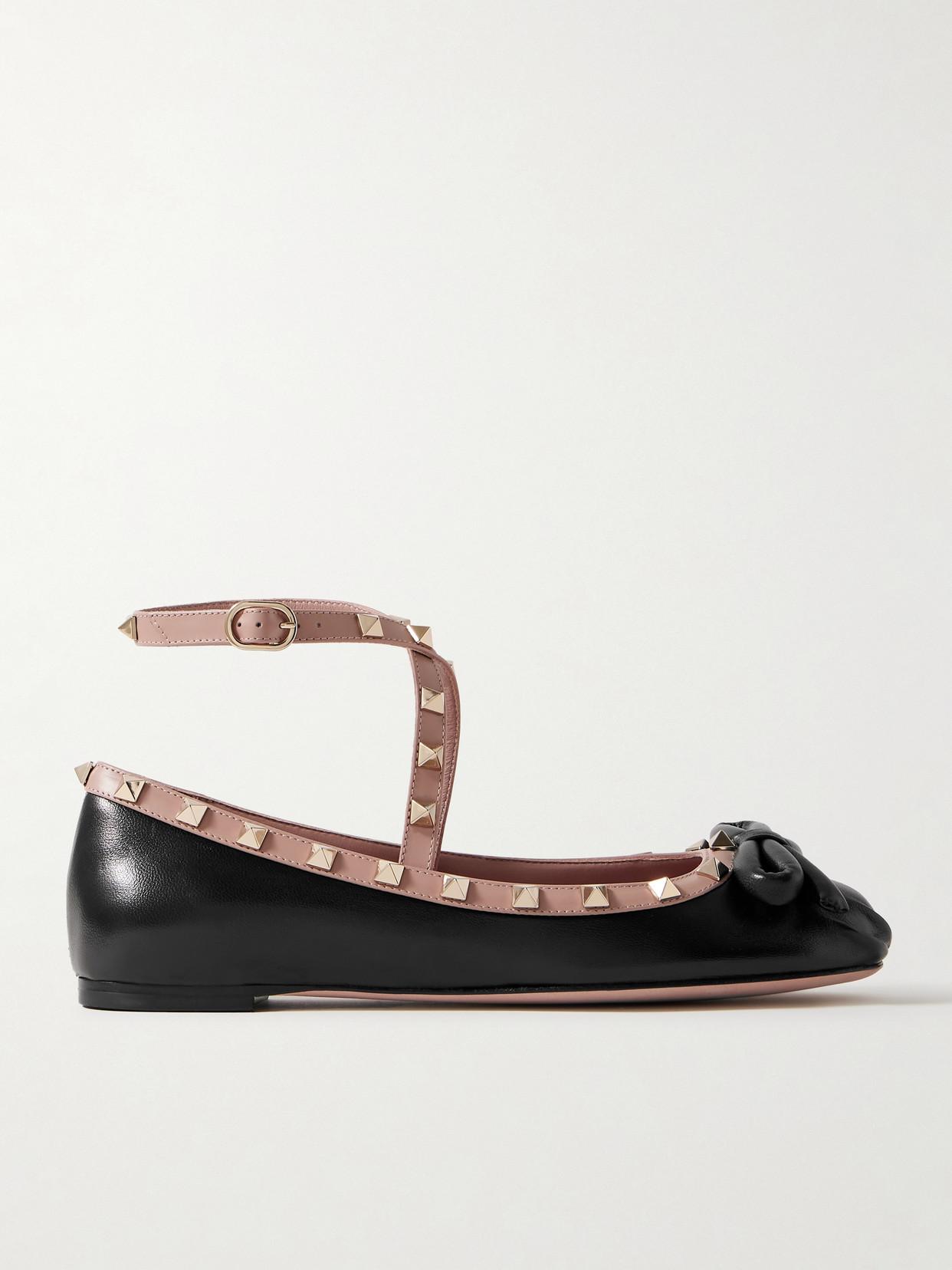 VALENTINO GARAVANI Rockstud Leather Ballet Flats in Black | endource