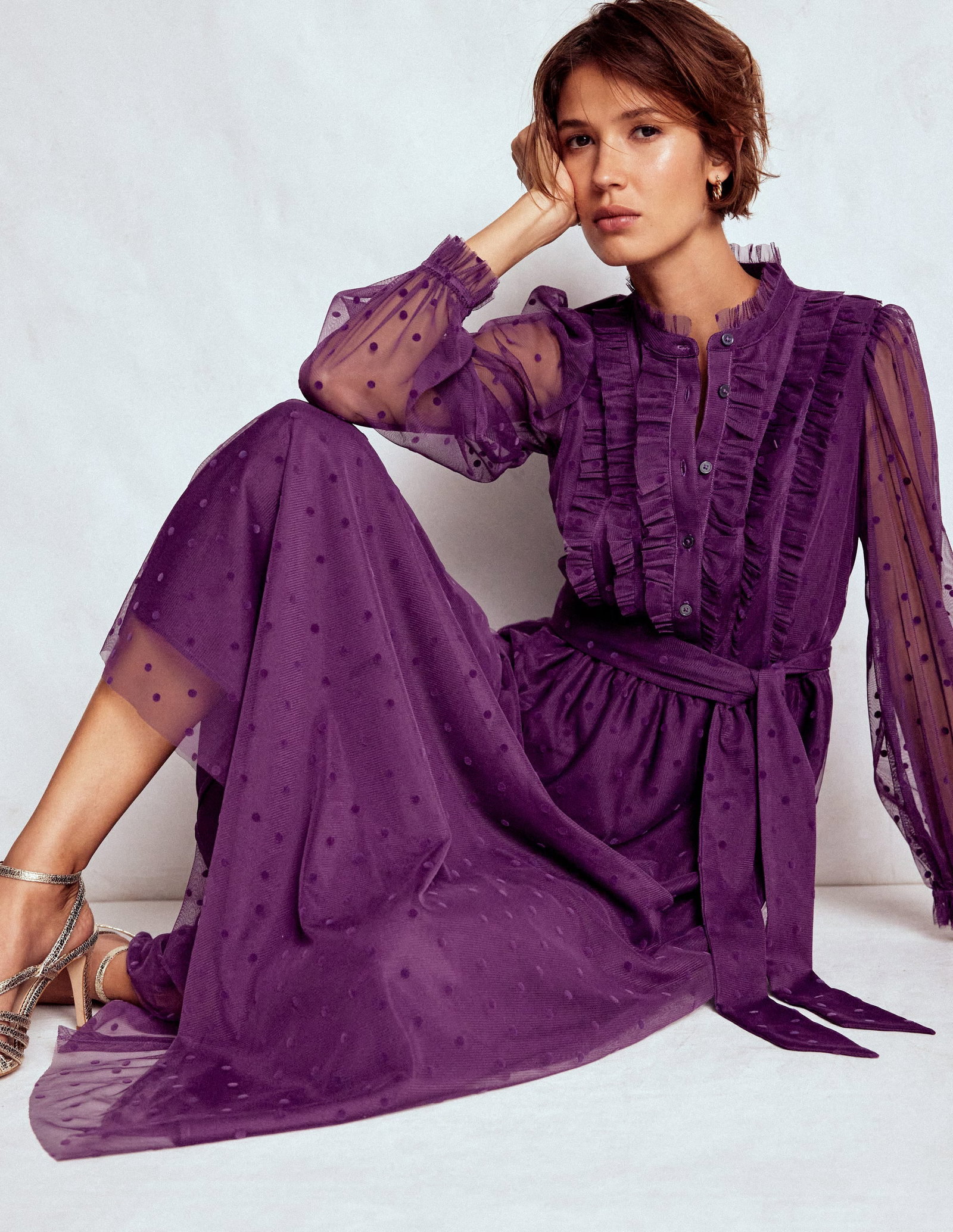 Viola Ruffles BODEN Tulle Ruffle Maxi Dress-Viola Purple | endource