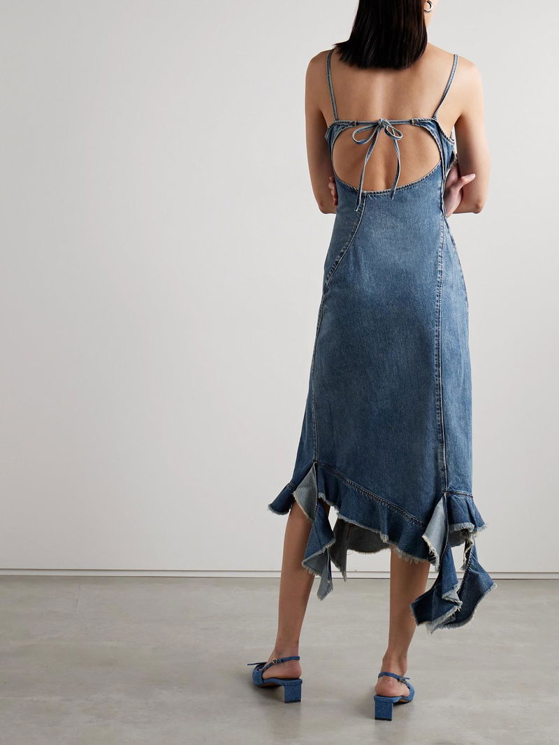 ACNE STUDIOS Frayed Distressed Denim Midi Dress | endource