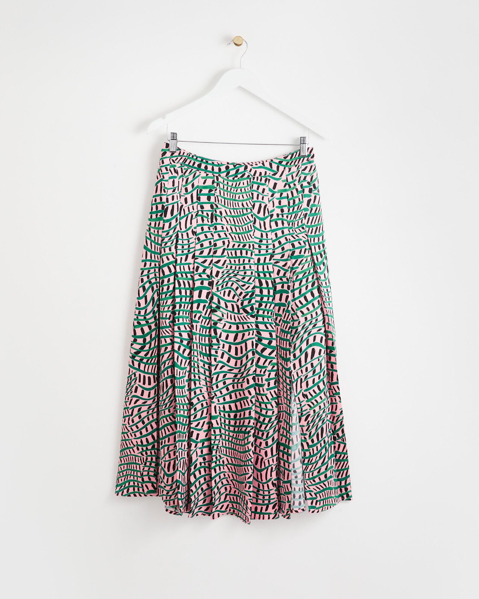 Fabulous Oliver Bonas geometric midi Skirt Uk14 Pink & green KC528