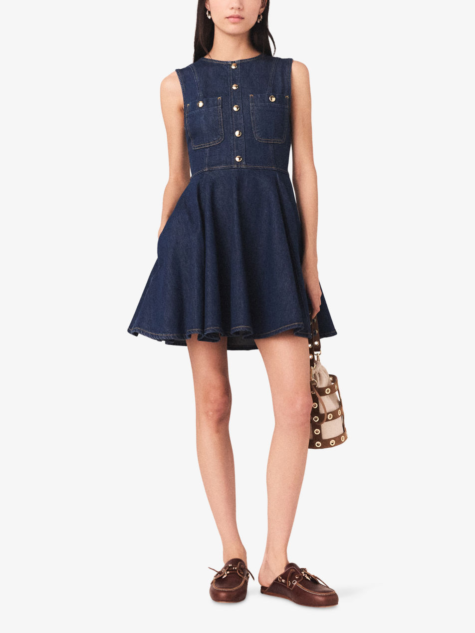 MAJE Button-Up Flared Denim Mini Dress | endource