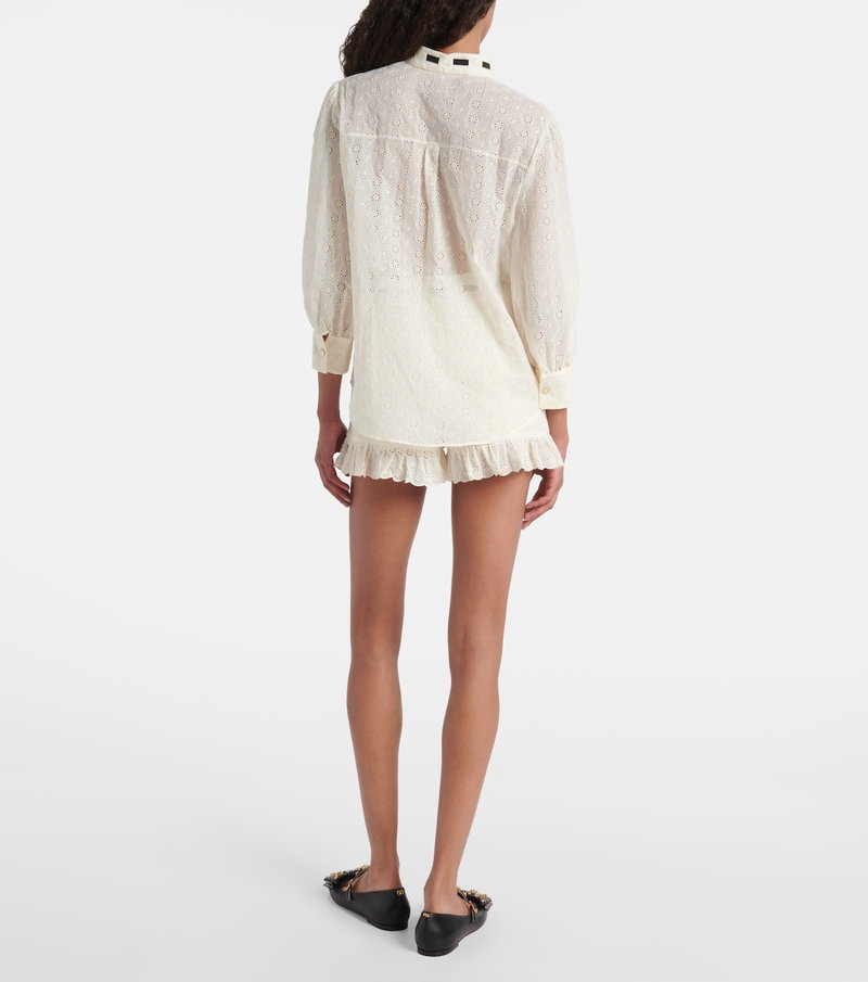 Valentino white eyelet blouse with ruffled hem