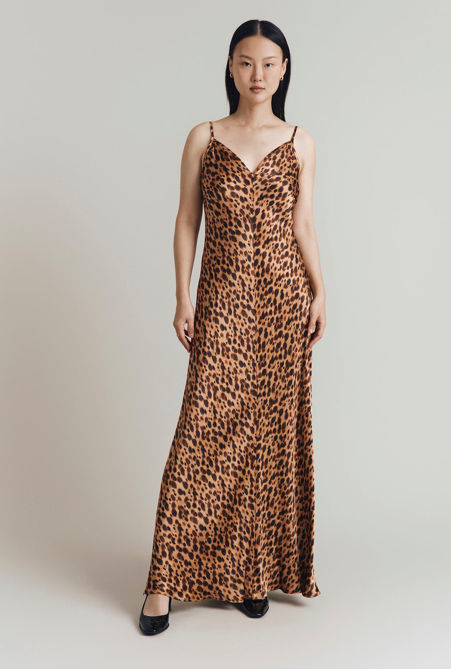 GHOST Eden Leopard Print Satin Maxi Slip Dress endource