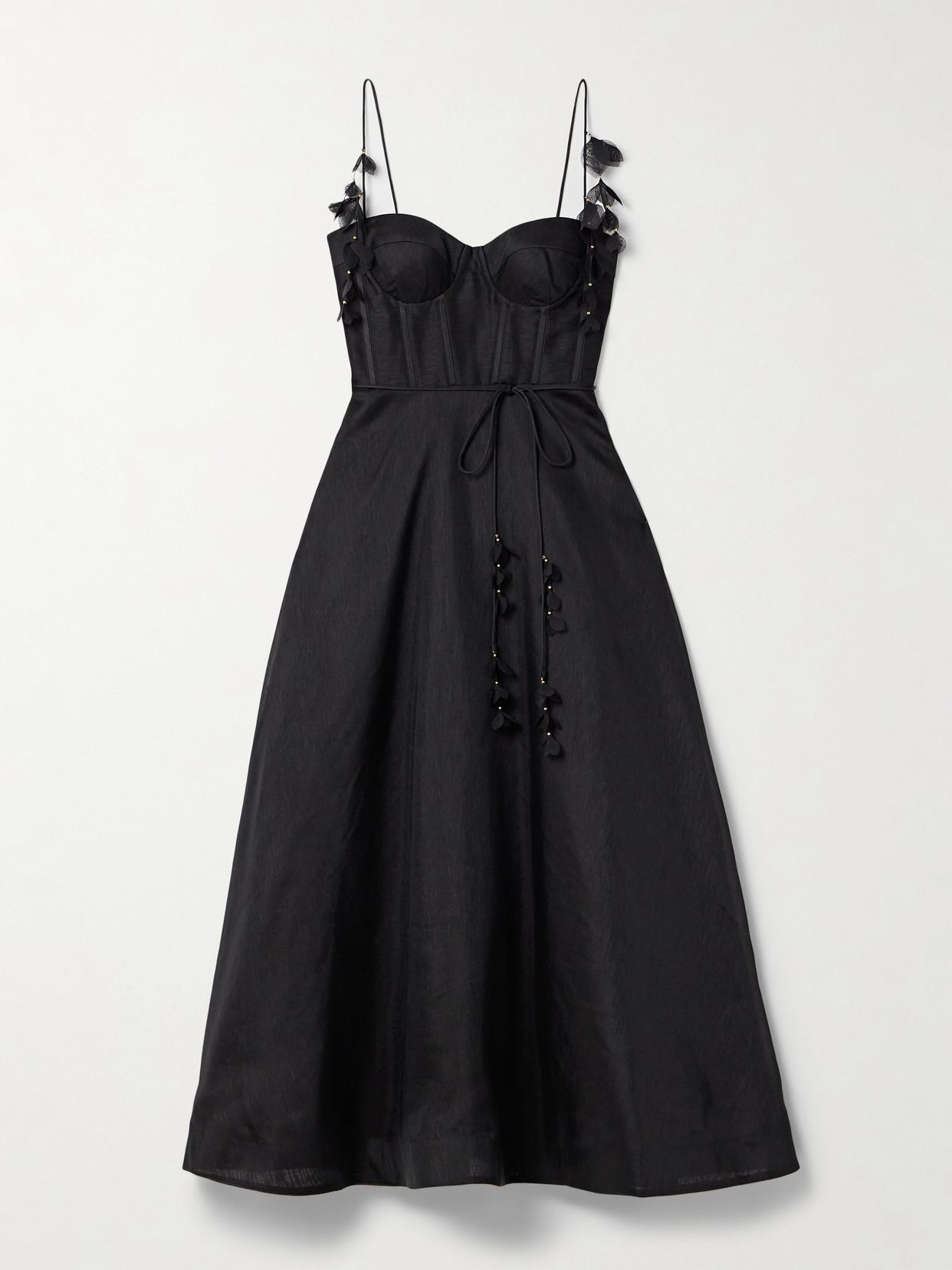 zimmermann natura liftoff linen-silk appliqu midi-dress Zimmermann