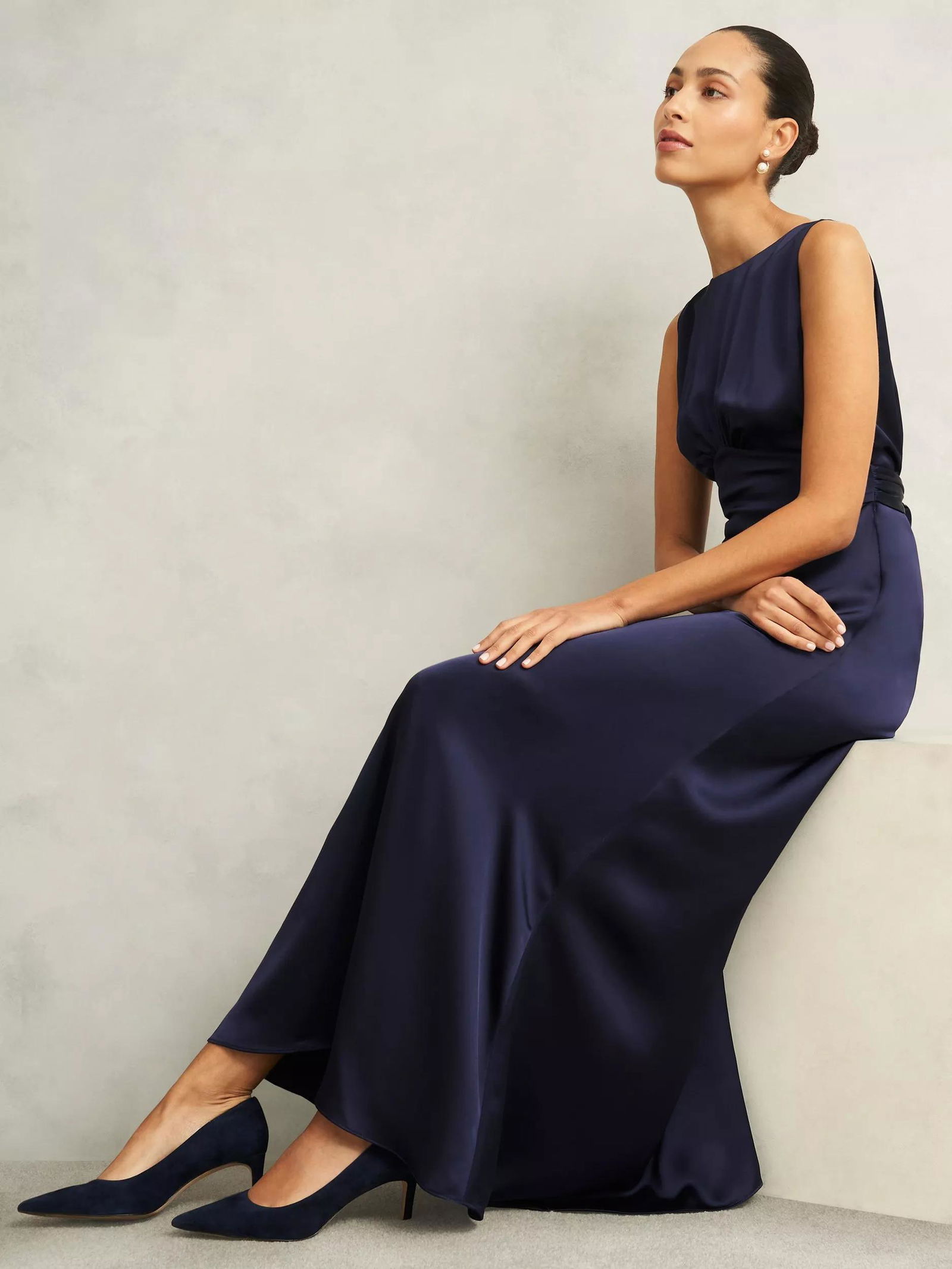 HOBBS Petite Jemma Satin Empire Line Maxi Dress | endource