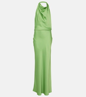 Lime green satin halter gown
