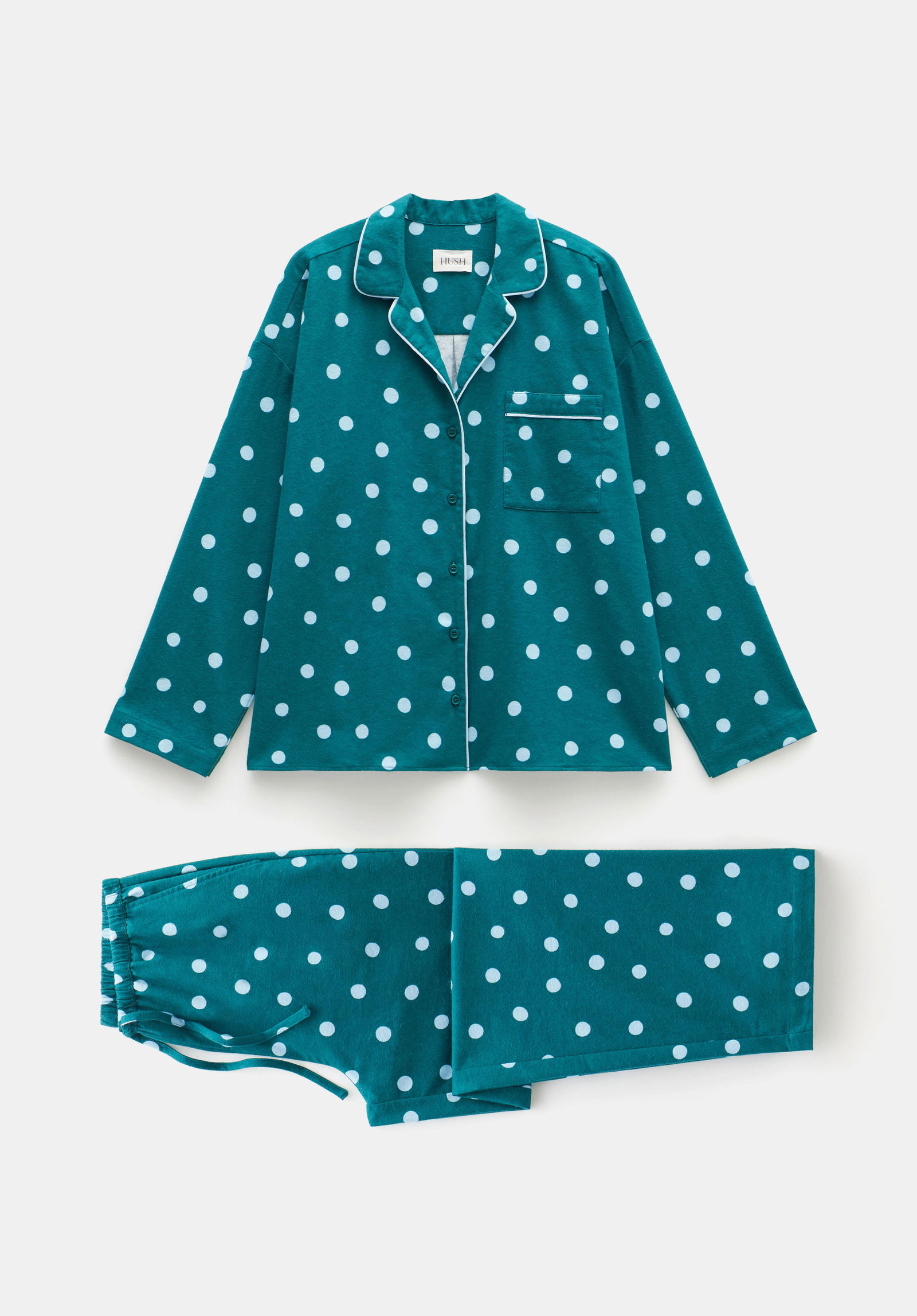HUSH Amita Cotton Flannel Polka Dot Pyjamas in Blue Mix | endource