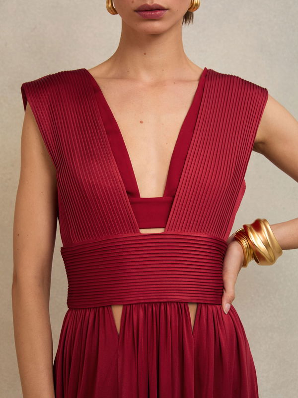 REISS Atelier Cut-Out Pleated Maxi Dress In Red | endource