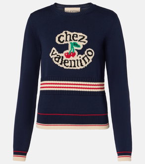Dark blue sweater with cherry and chez Valentino logo