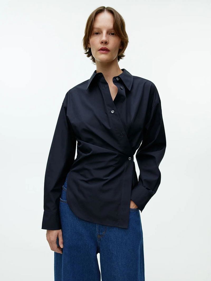 ARKET Asymmetric Wrap Shirt in Dark Blue | Endource